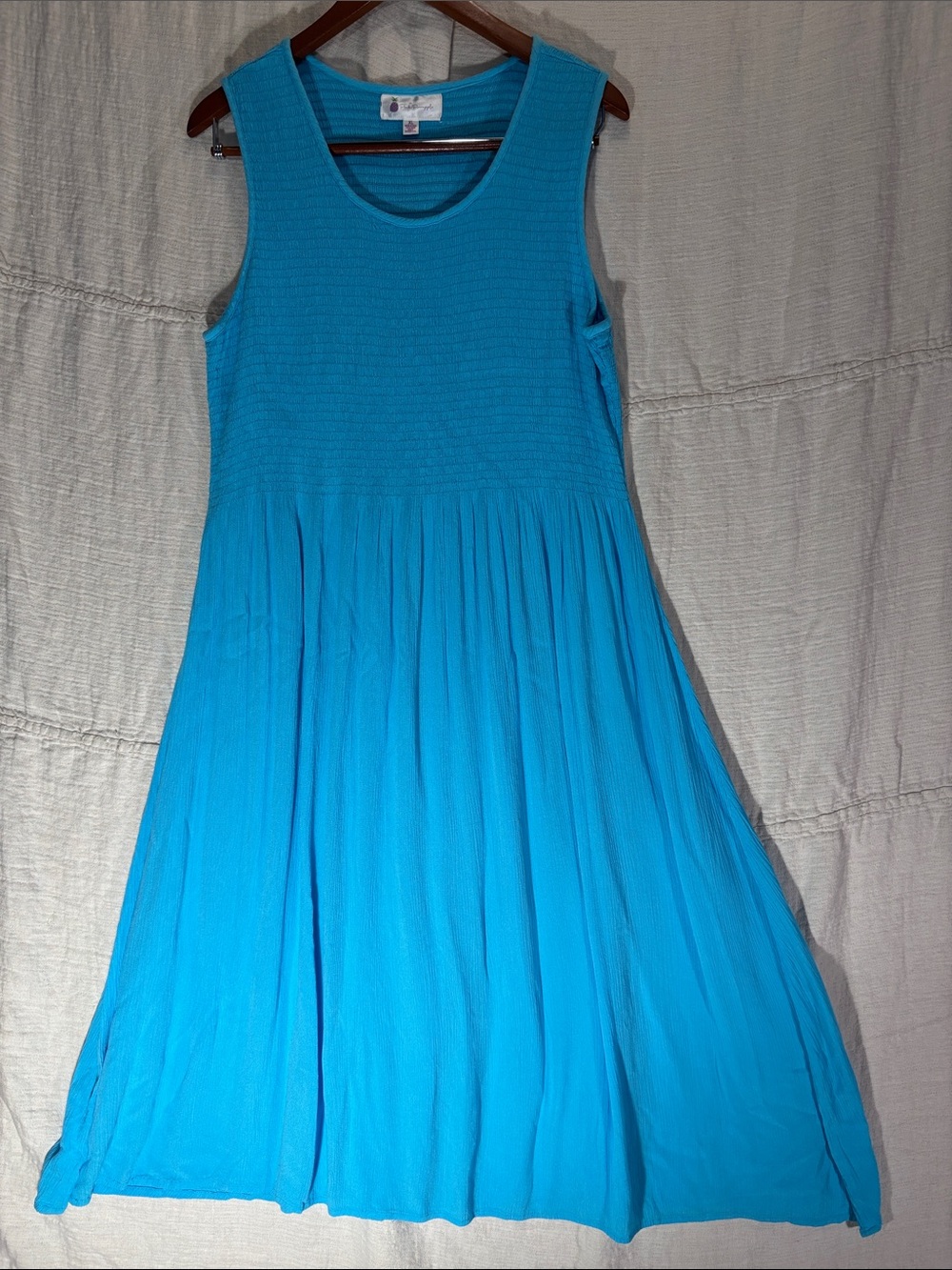 Pink Pineapple Blue Smocked Midi Dress XL 100% Rayon Casual Coastal Boho EUC